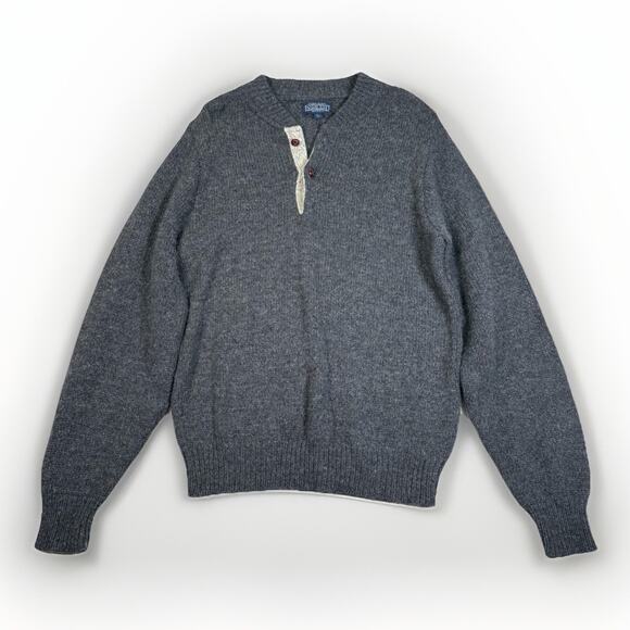 VTG Lands End Men's Sweater Size L Gray Wool 1/4 Button Henley Pullover USA
